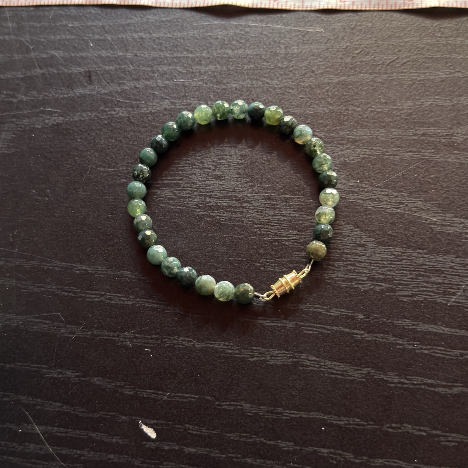 Moss Agate Natural Gemstone Bead Bracelet | Faceted Round 6mm