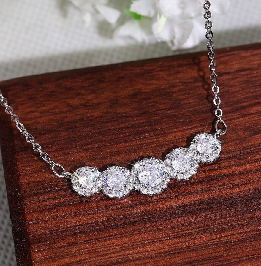 Beautiful Necklace 1.30Ct Round Cut Simulated Diamond In 14K White Gold Plated