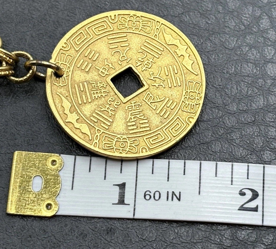 VTG Gold Tone Chinese Asian Style Coin Bib Charm Necklace Statement 23” Long