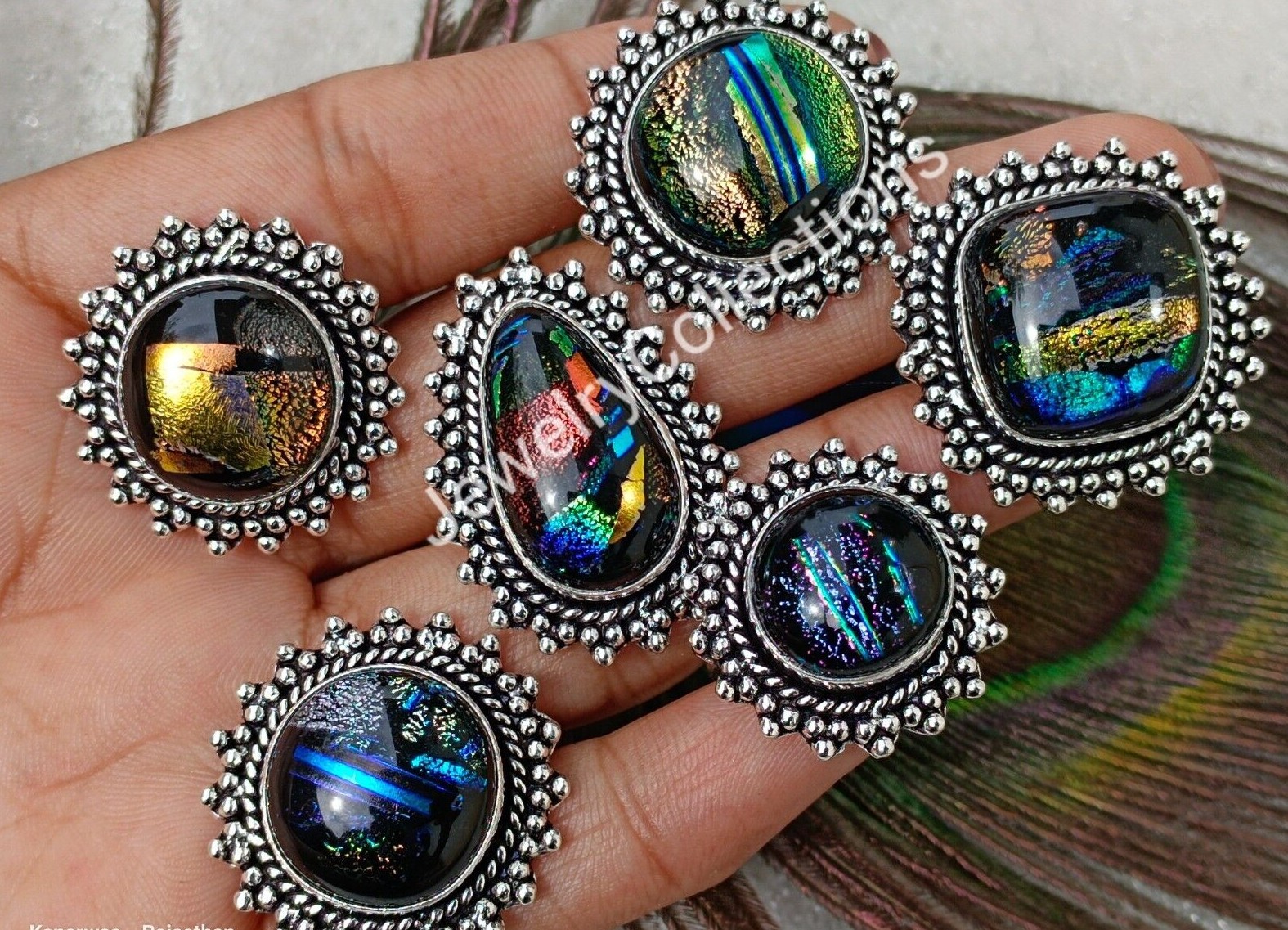 Rainbow Dichroic Gemstone Ring 925 Silver Plated Ring Handmade Lot Ring B188