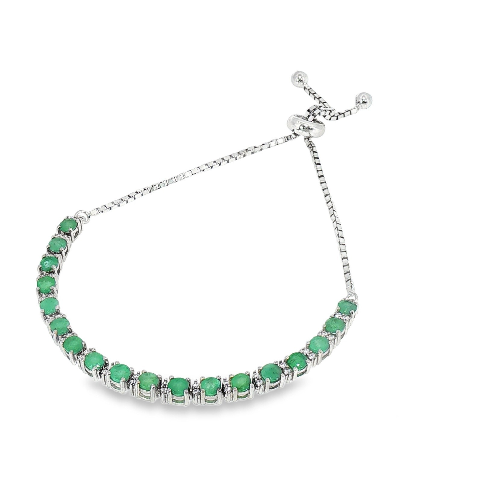 925 Sterling Silver Emerald Round 3.50MM Adjustable Lock Gemstone Jewelry