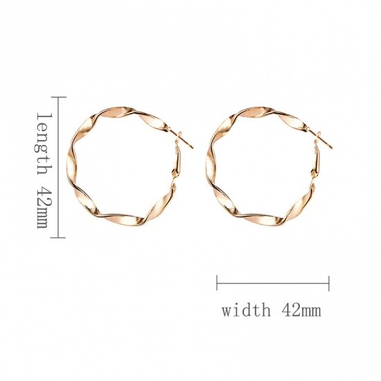 1 Pair Gold Plated Stainless Steel Twisted Hoop Earrings 42mm 50mm ,60mm dia