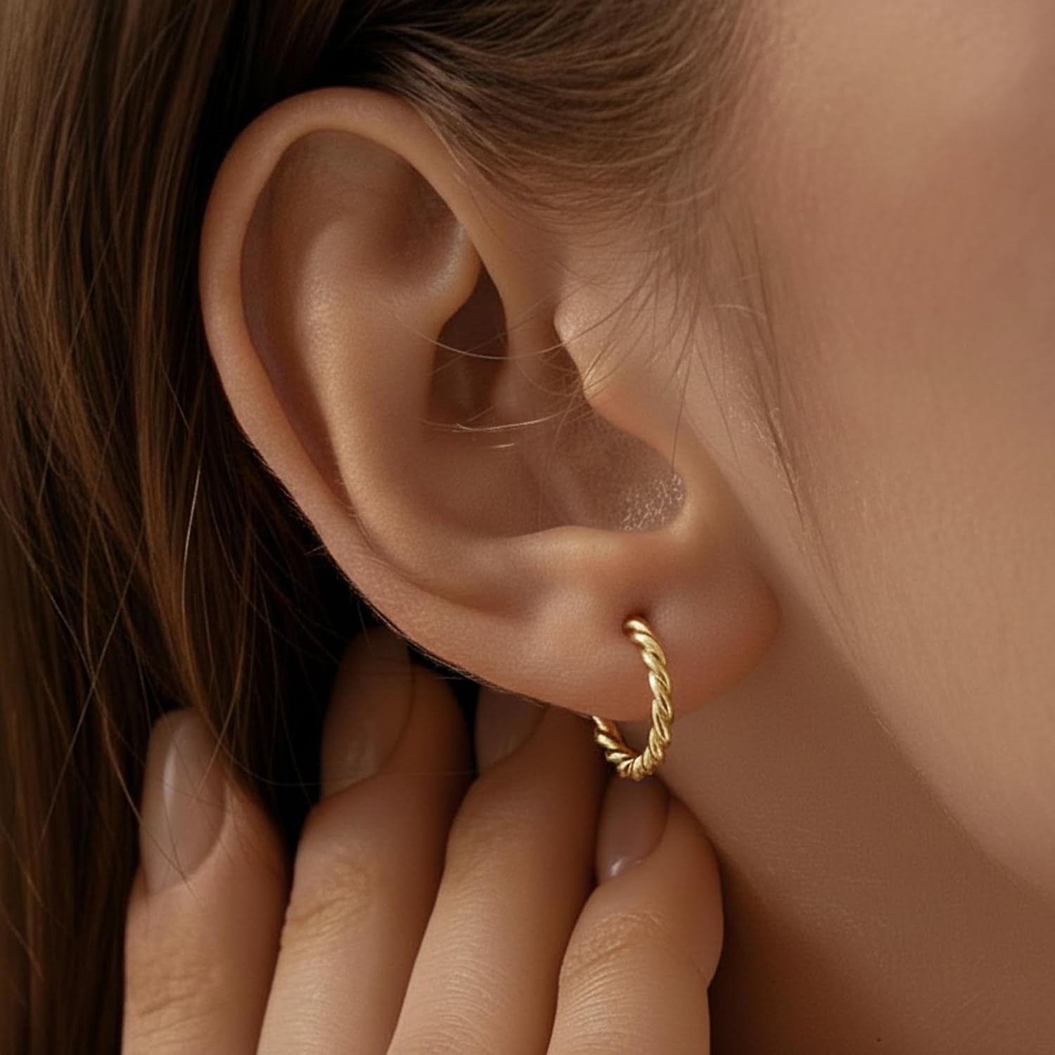 8 Pairs Gold Hoop Earrings Set for Women, 14K Gold Plated CZ Cartilage Earring f