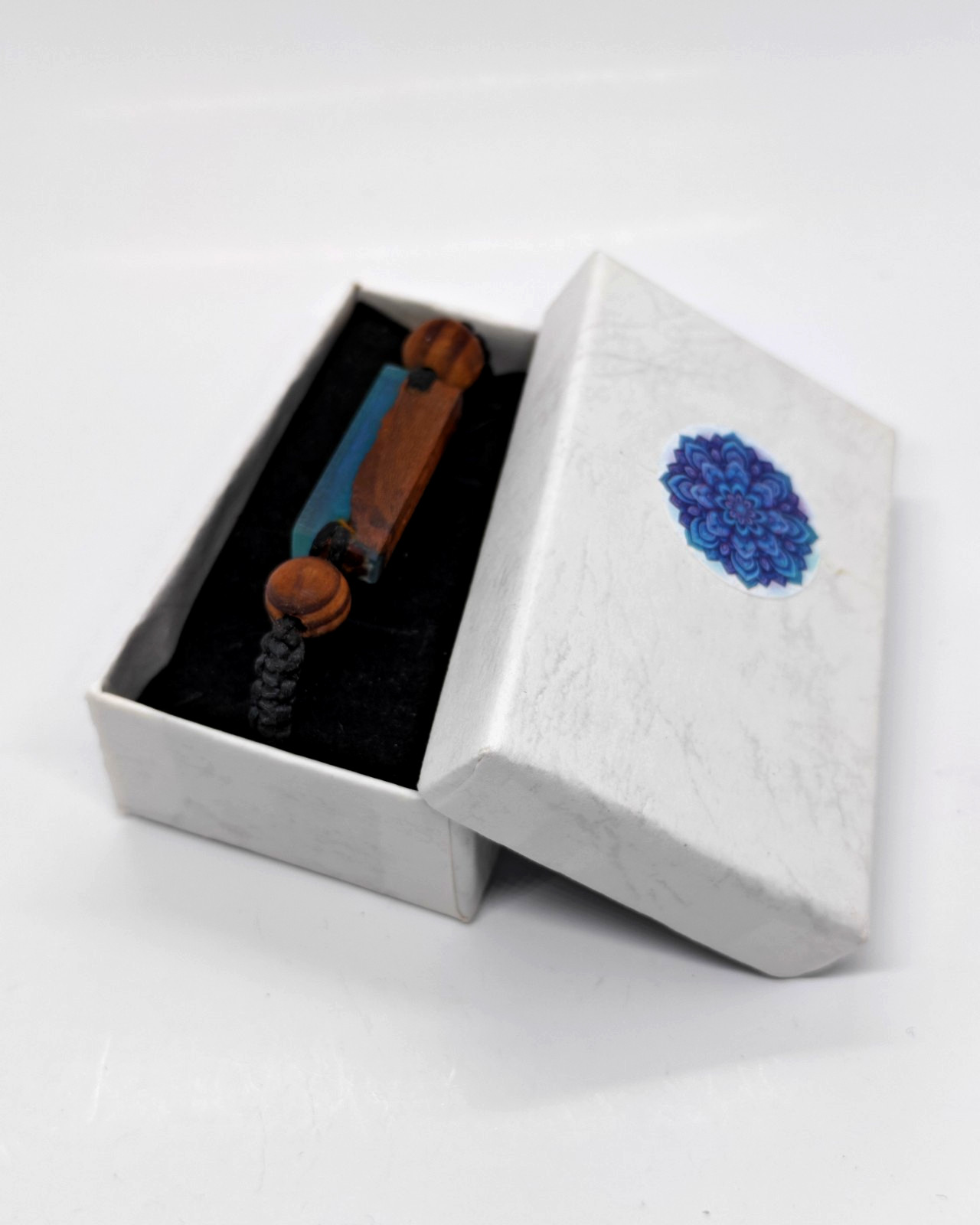 Handmade Wood & Transparent Resin Bracelet – Wooden Beads – Adjustable Strap