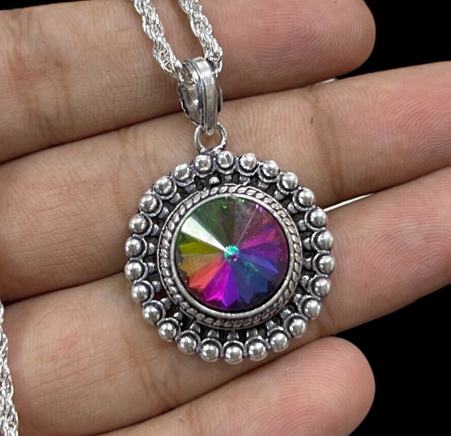 Mystic Topaz 925 Silver Plated Handmade necklace of 10.9″
