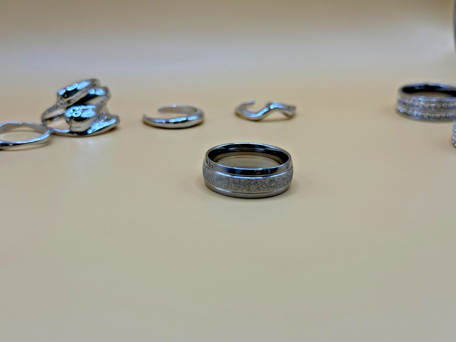 8 Pc Fashion Ring Lot – Adjustable & Fixed Rings – Cubic Zirconia Silver Tone
