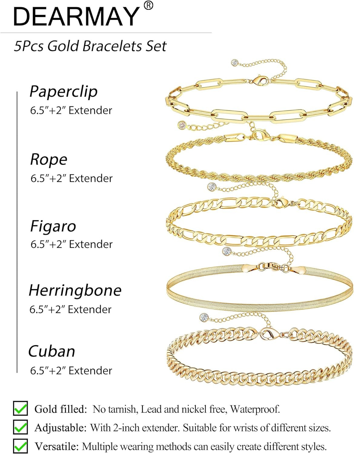 DEARMAY Gold Bracelets for Women, 14K Real Gold Jewelry Sets for Women Cute Tenn