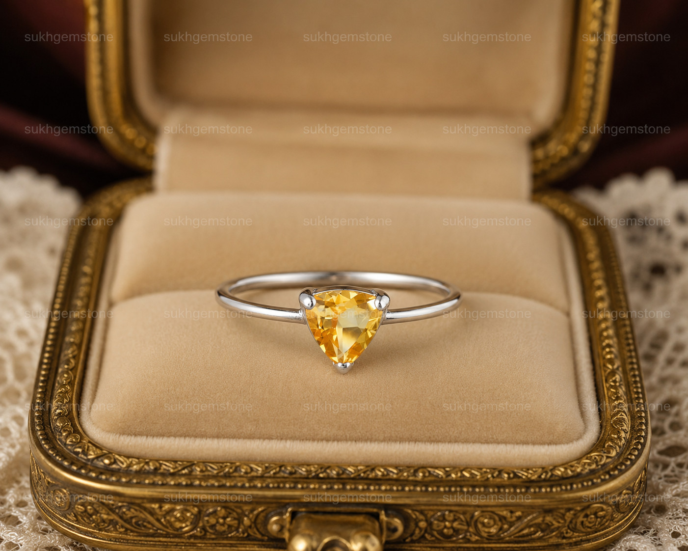 Lab Created Yellow Citrine Ring, Base Metal: Brass Finish: Gold Plated Gift
