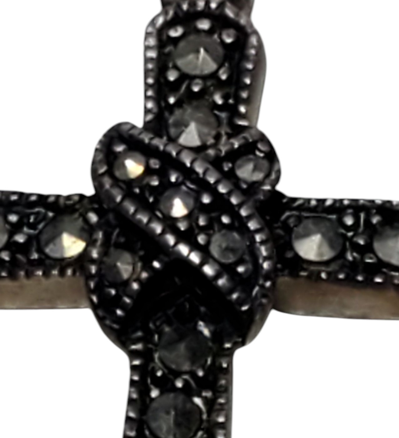 925 Sterling Silver Marcasite Vintage Religious Cross Pendant W/ Stones 2.53g
