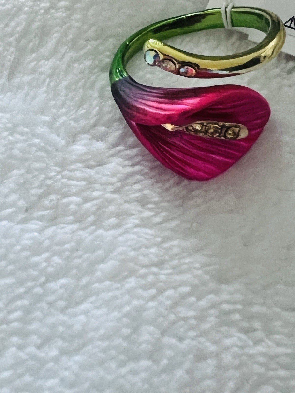 Betsey Johnson Calla Lily Statement Hinge Necklace, bracelet, ring and earrings