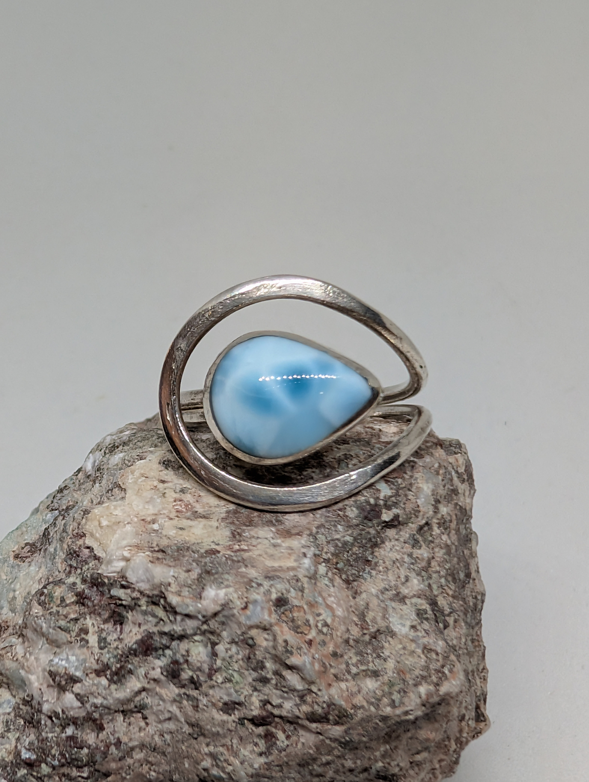 #018 Size 9 1/2 High Quality Asymmetrical Larimar Pectolite Ring