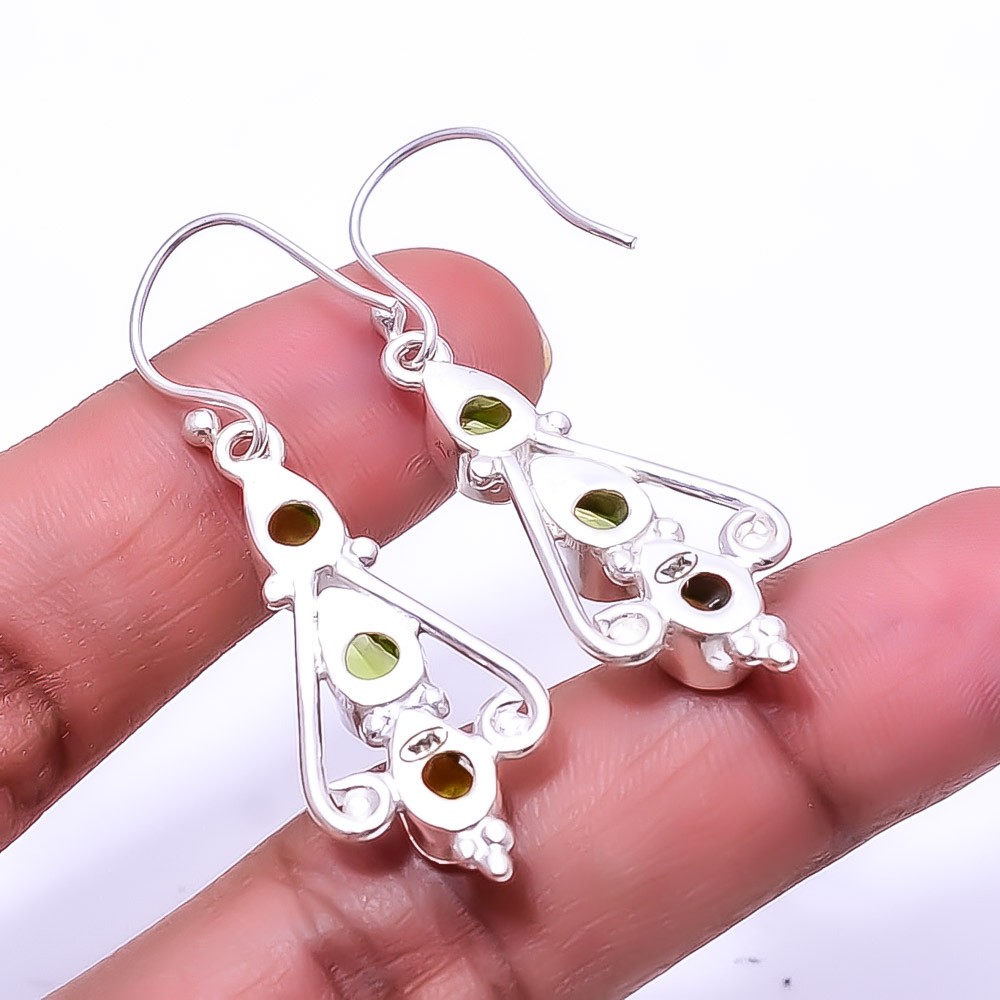 Peridot Multi Collet 925 Sterling Silver Earring 1.95″ E1, Christmas Gift