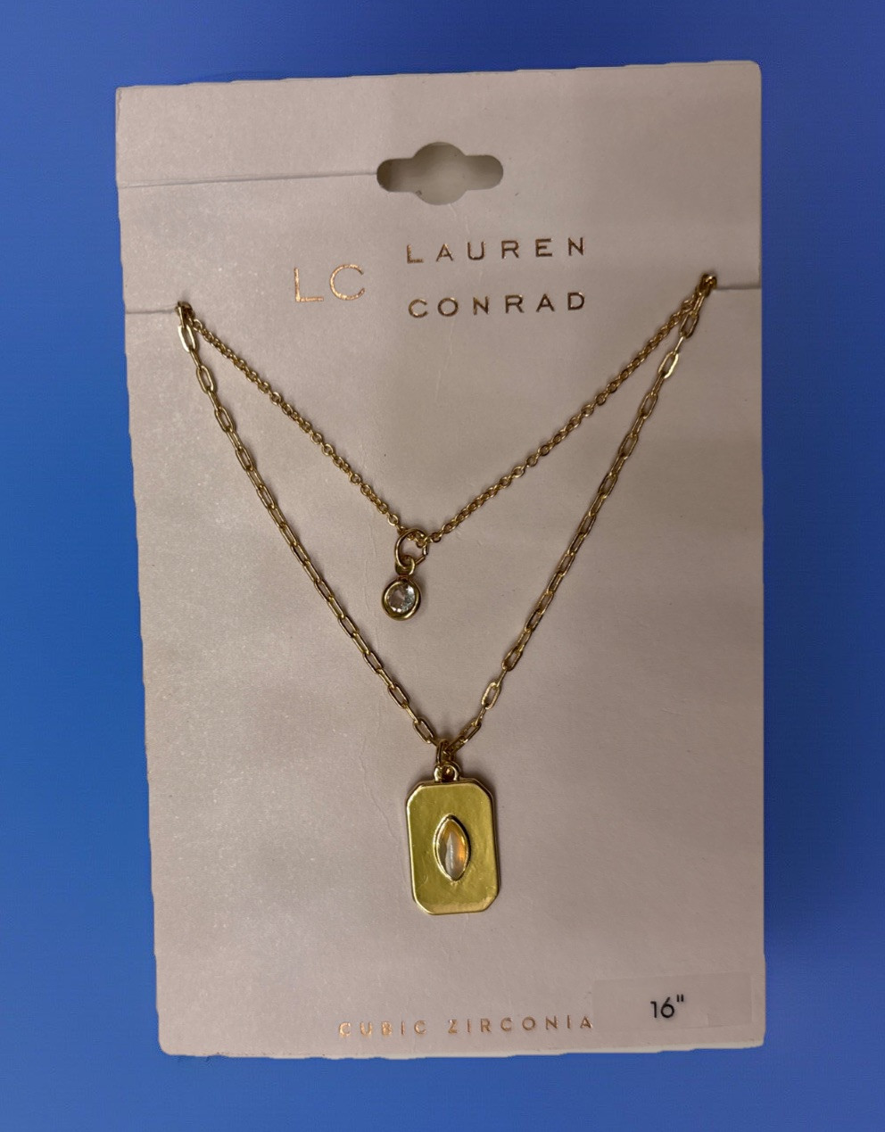 Lauren Conrad NWT 16” Gold Platted Necklace Cubic Zirconia Kohls Item