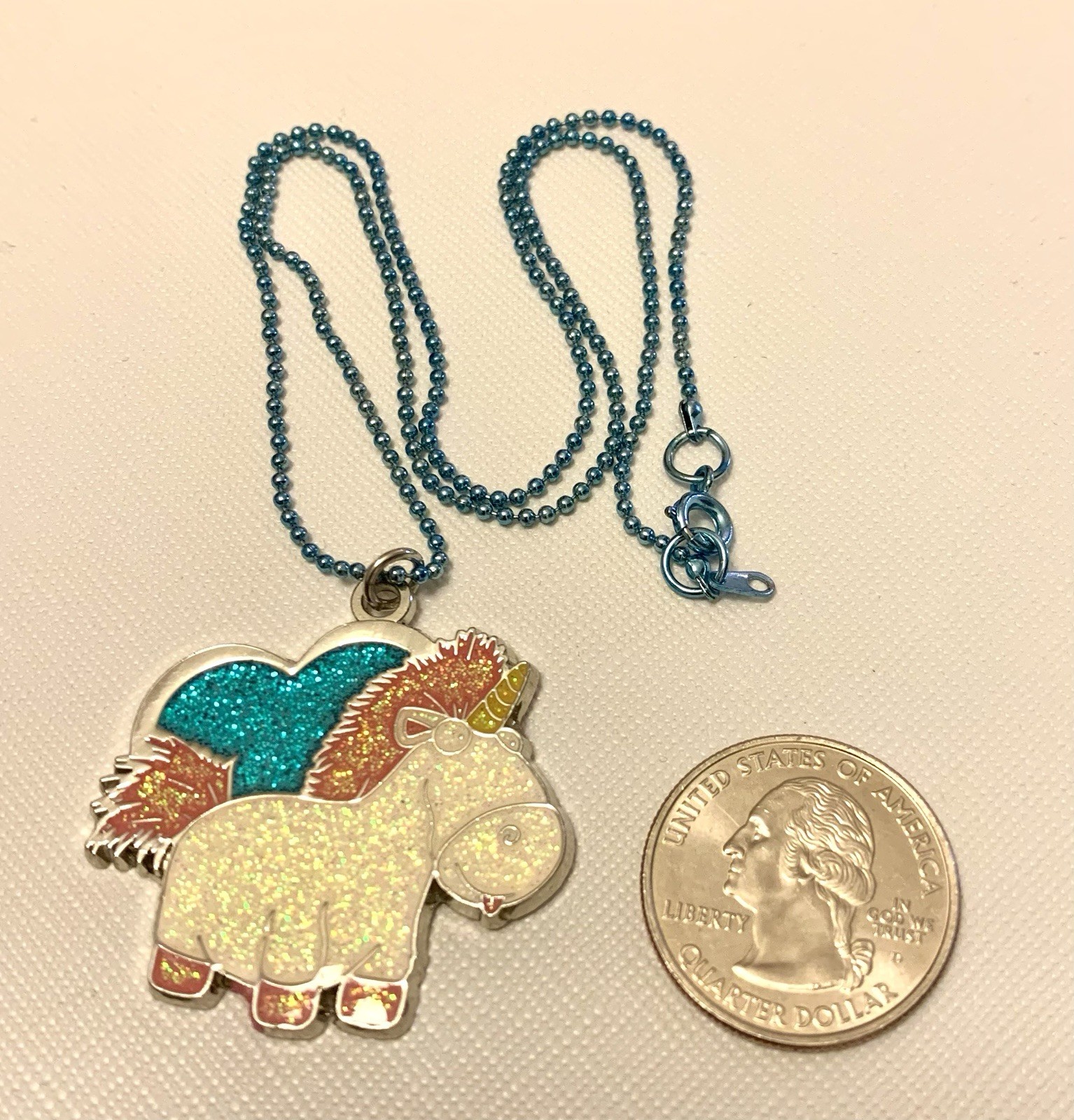 Universal Studios Despicable Me Enamel Unicorn Pendant Ball Bead Necklace 18″