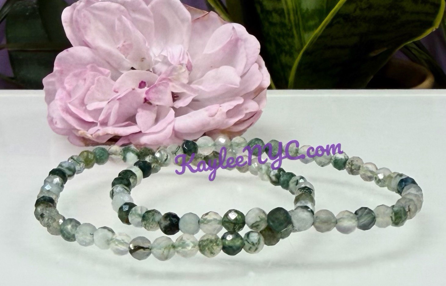 Wholesale Lot 6 Pcs Natural Faceted Moss Agate 4mm 7.5” Crystal Stretch Bracelet
