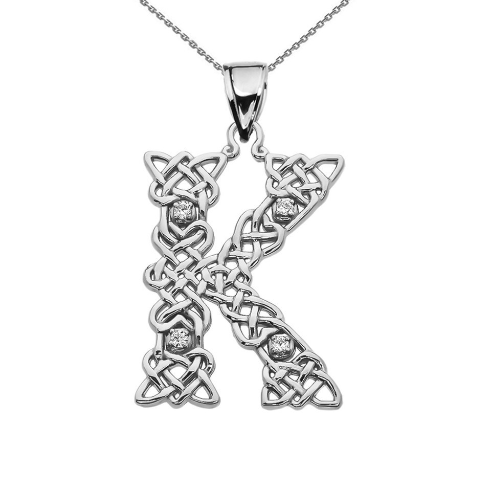 Sterling Silver Letter A-Z Initial Celtic Knot CZ Pendant Necklace