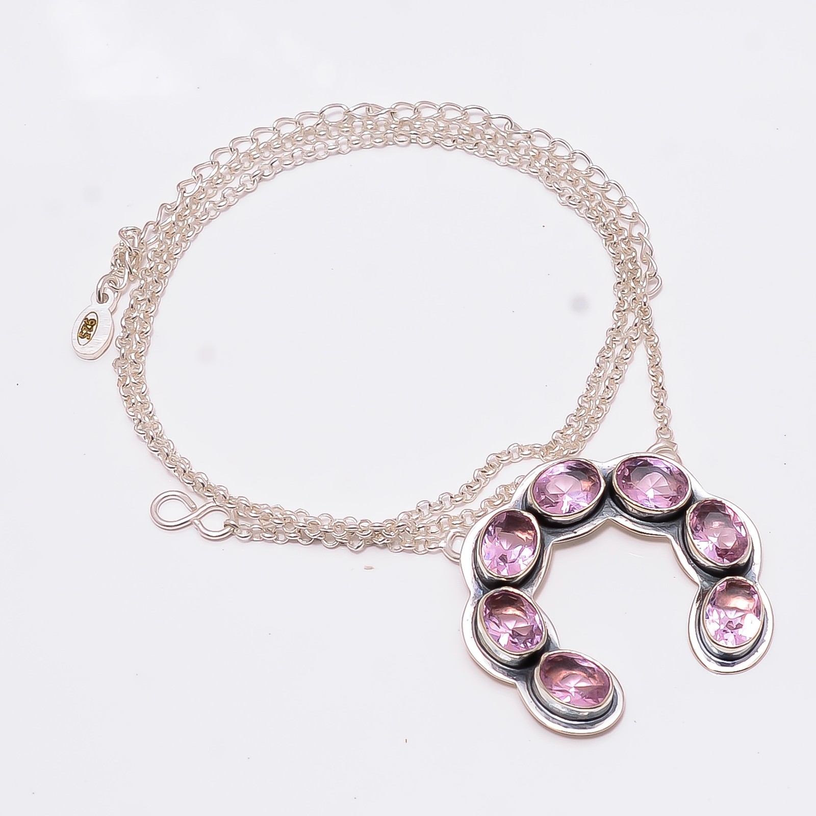 Pink Kunzite 925 Sterling Silver Horse Shoe Necklace 17-21″ Cp10921126028