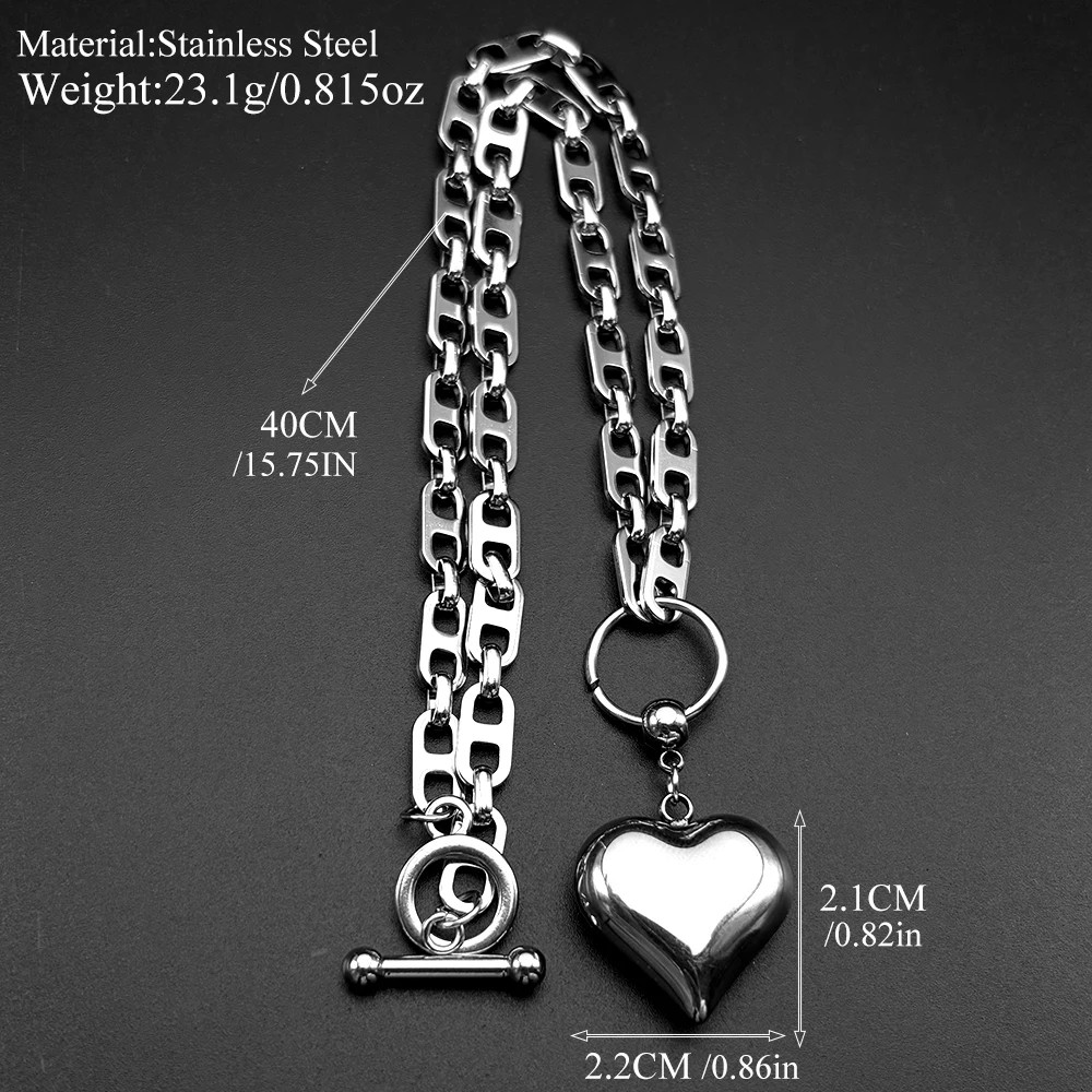 Love Heart Romantic Retro Pendant Necklace Stainless Steel Hiphop Punk Unisex Gi