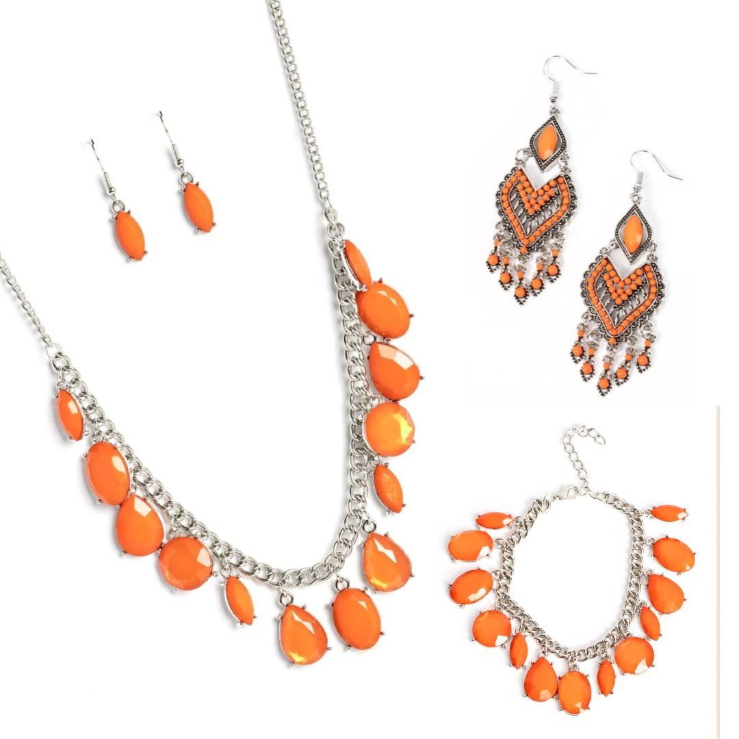 FREE SHIP ~ NEW 3-piece Set~PAPARAZZI~Orange glassy beads & seed beads ~ NEB