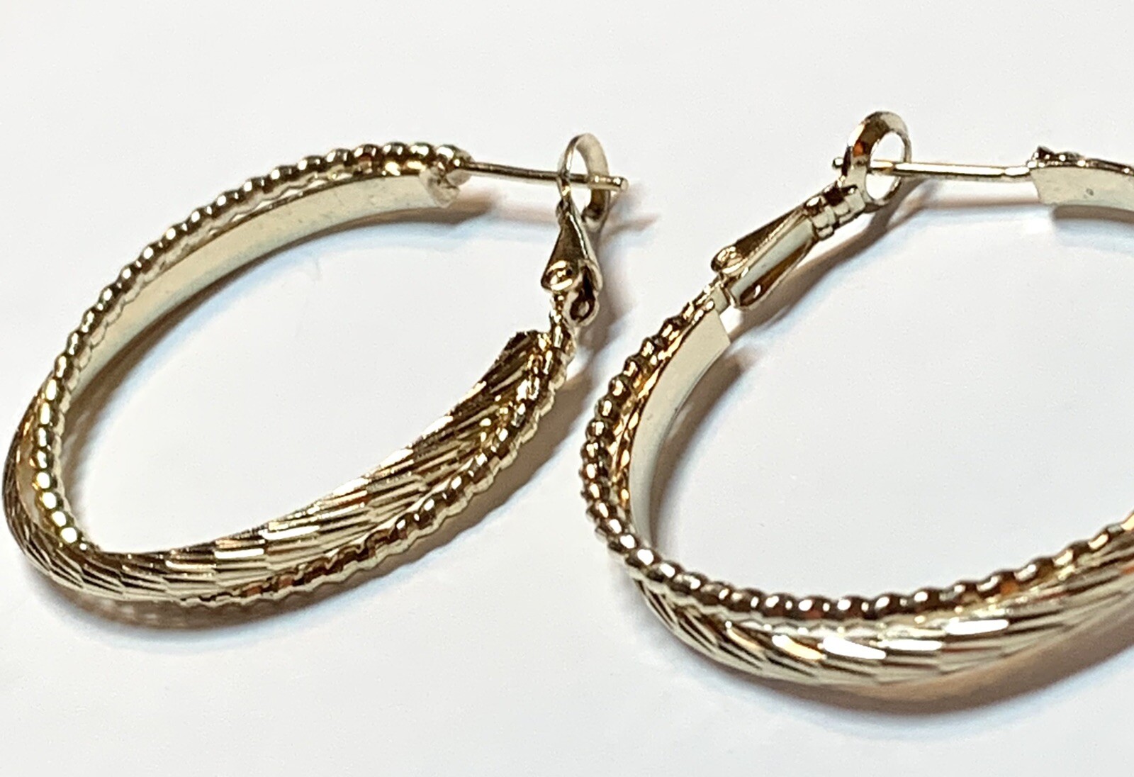 Gold Plated TWIST DOUBLE HOOP Earrings. Diameter 1.4 in
