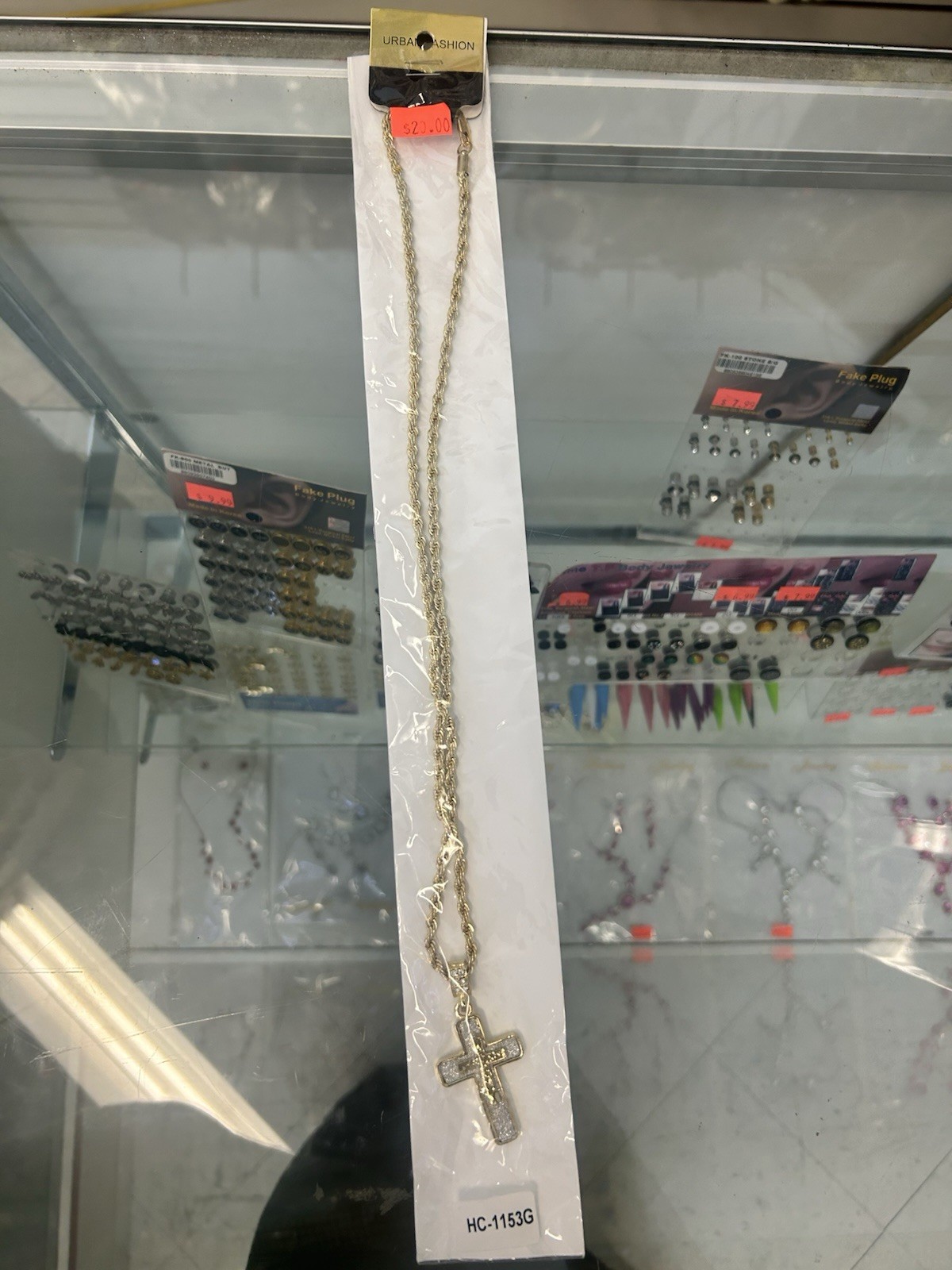 Urban Fashion Gold Tone Cross Pendant Necklace Iced Out Double Layer Crucifix