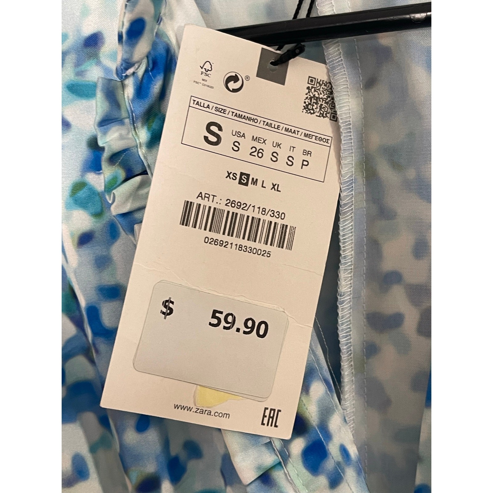 Zara Women Blue Geo Print top Size Small NWT