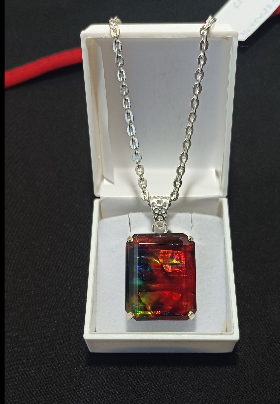 62 Ct Natural Ammolite Doublet Rainbow Pendant With Chain Multi Color Gemstone