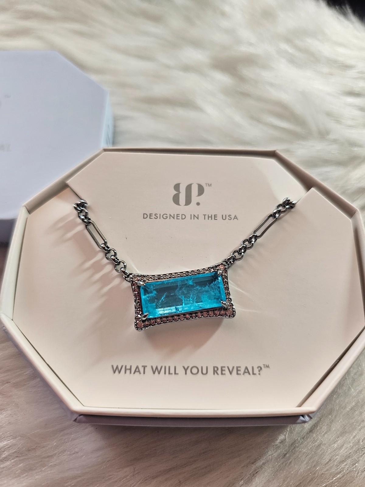 Bomb Party Necklace NK23005 Darling, Your The Moment Light Blue Quartz Hematite