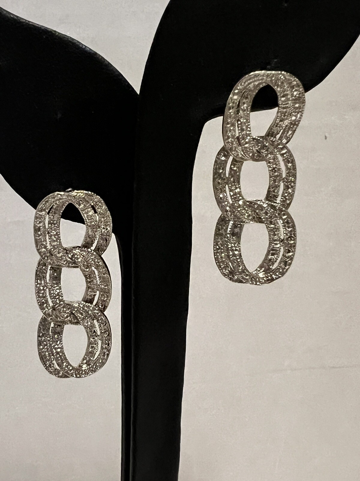 Silver plated rope circle stud Dangle drop 1 1/2“ x 1/2“ earrings