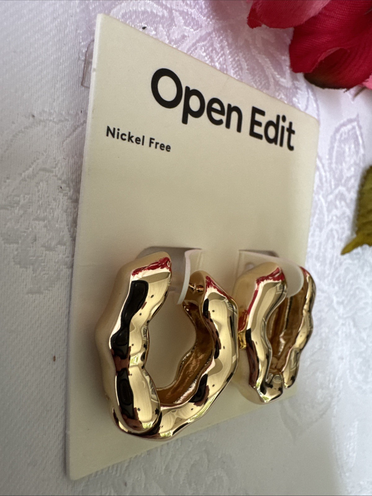 OPEN EDIT Molten Clicker Textured Hoops Gold Rhodium Nickel Free Earrings NEW