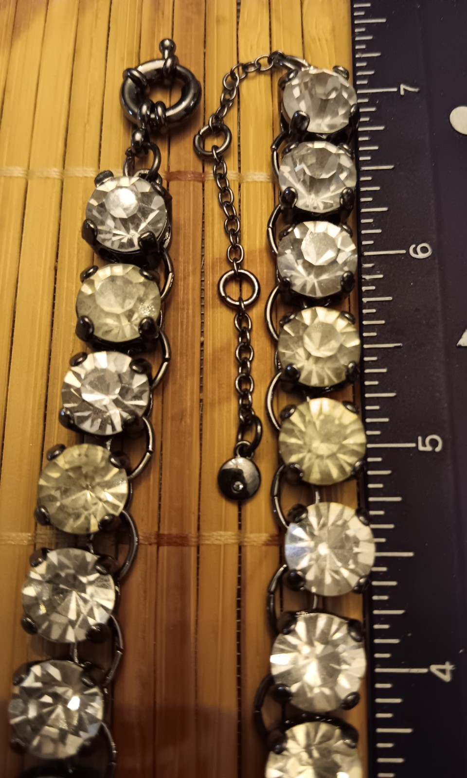Statement Necklace Rhinestone/Crystal Look Gun Metal Tone