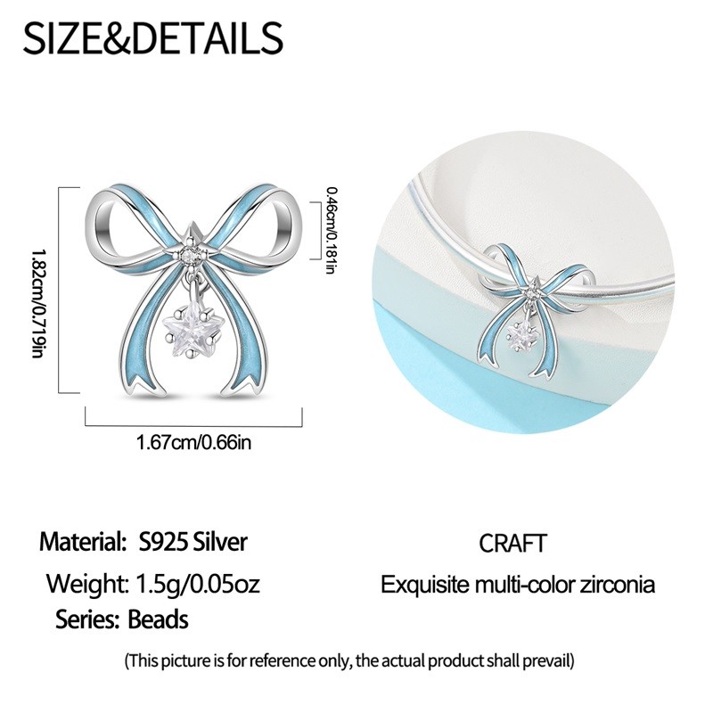 PANDACH 925 Sterling Silver Bow Charm For Bracelet & Necklace Pendant DIY Beads