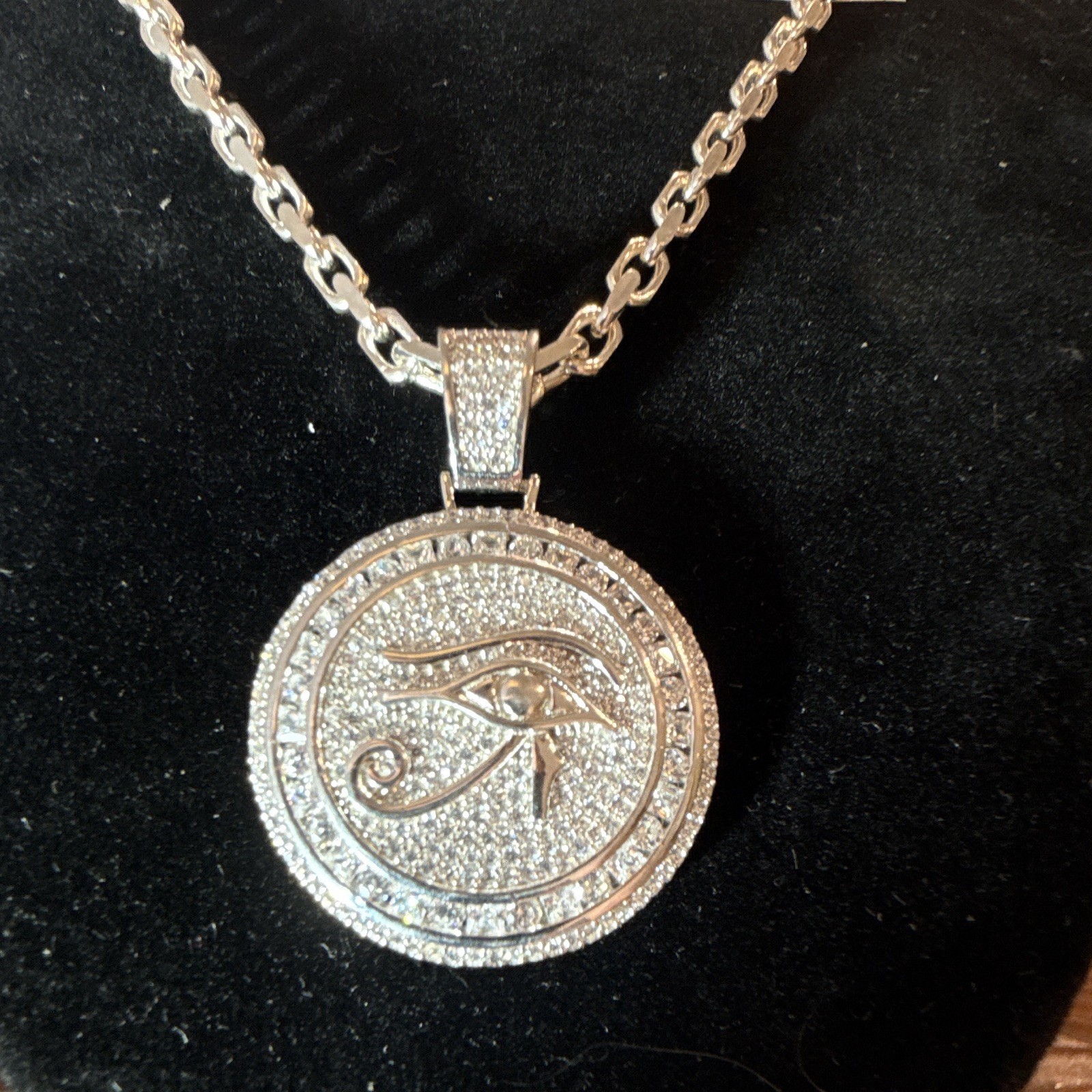 3.5mm 20in Heavy Link Chain SOLID 925 Silver (26g) w Moissanite Evil Eye Pendant