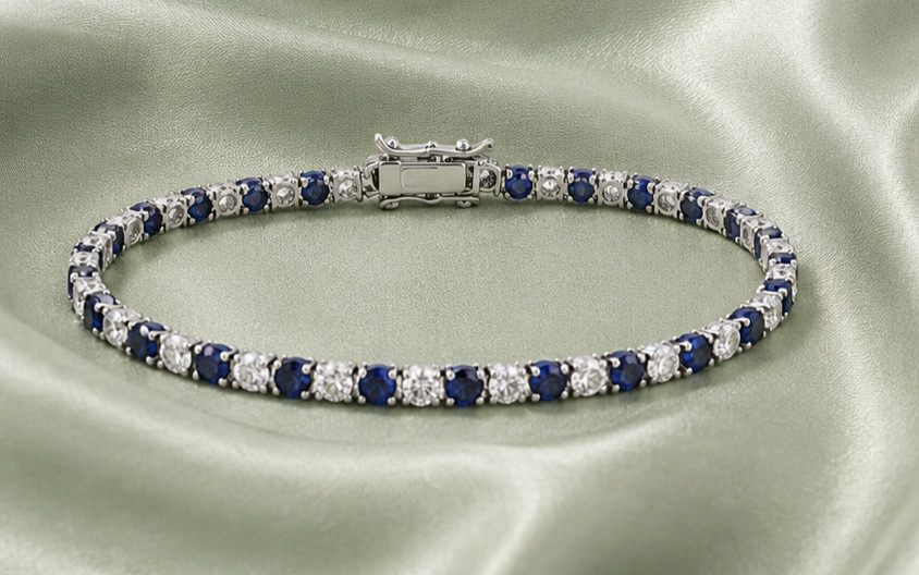8.00Ct Blue Simulated Sapphire & Diamond Tennis Bracelet 14K White Gold Plated