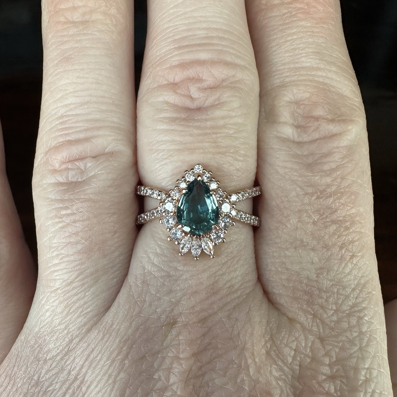 Bomb Party Ring- 3567- Lab Created Bi-Color Alexandrite- Size 7-Rose Gold Plated