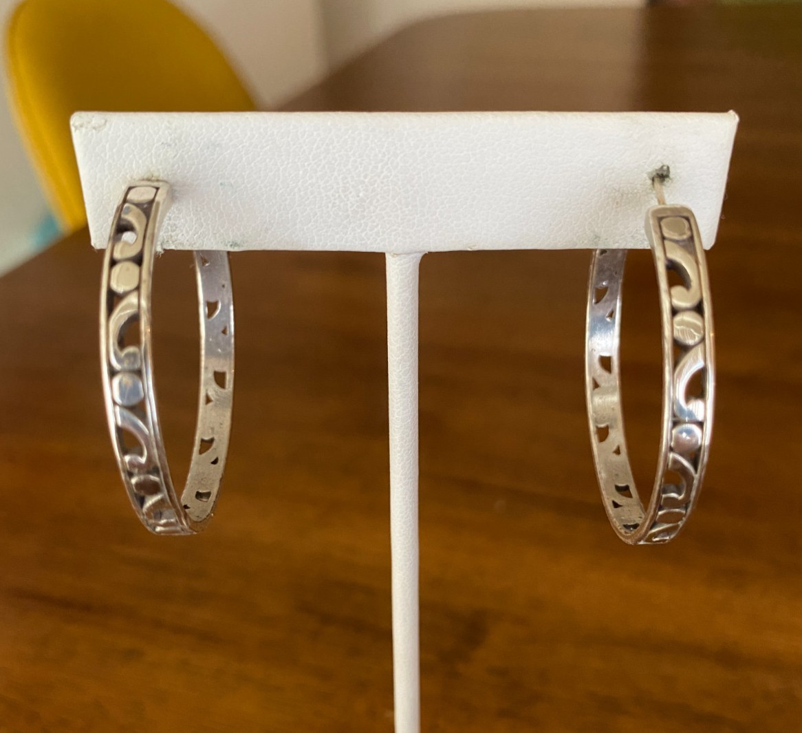 Brighton Contempo Large Hoop Earrings Silver Tone 1.5″ Long