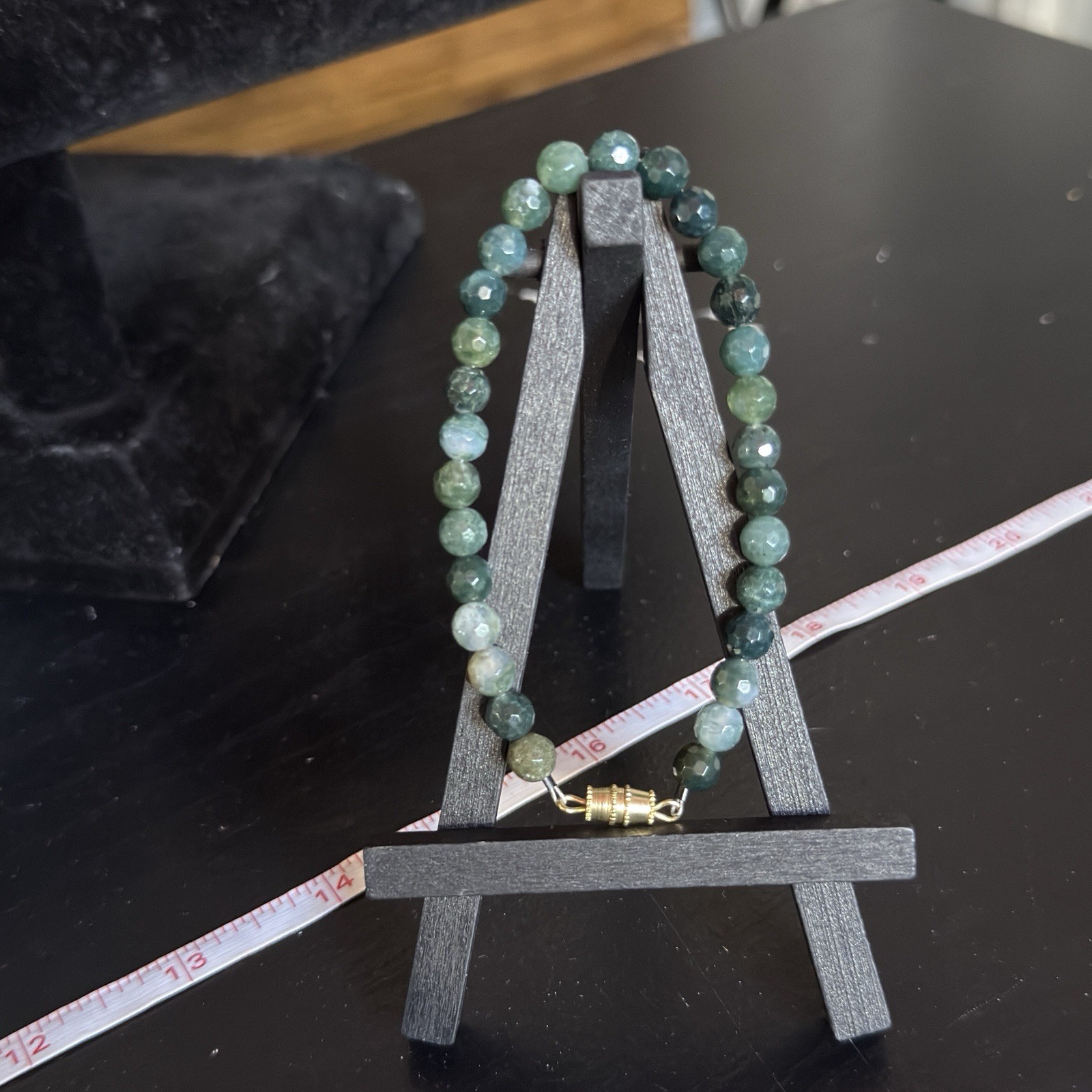 Moss Agate Natural Gemstone Bead Bracelet | Faceted Round 6mm