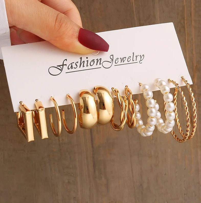 1set Gold Vintage Pearl Earrings Geometric Dangle Drop Earrings for Women – NEW