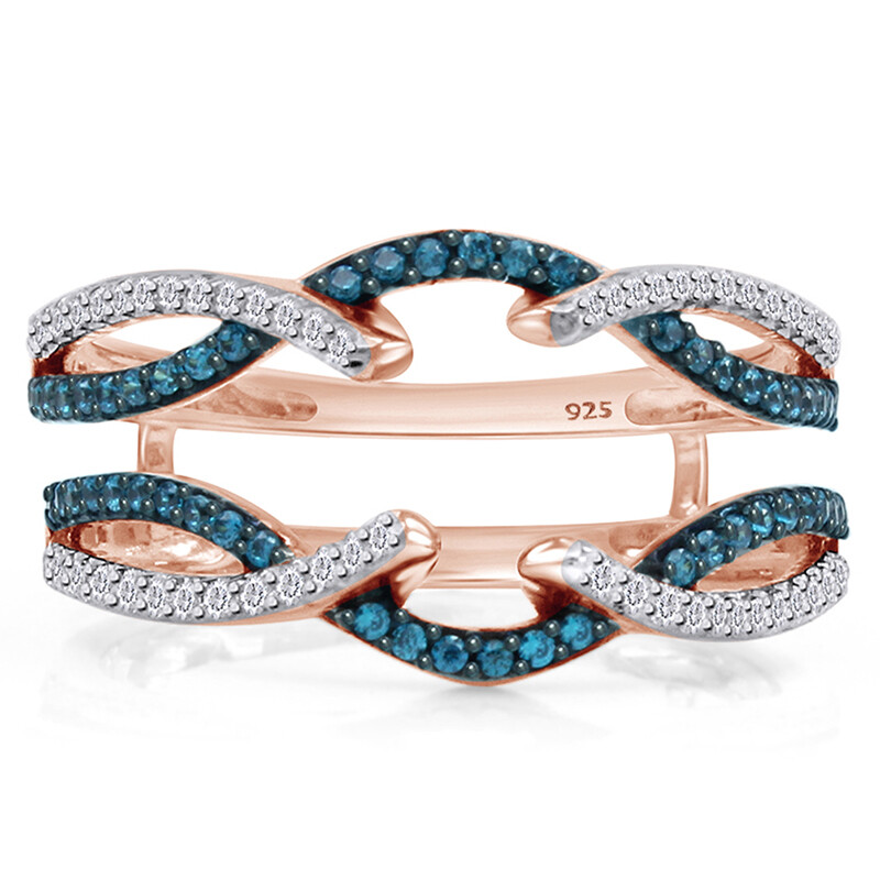 0.5 Ct Round Cut Blue Enhancer Ring In Sterling Silver
