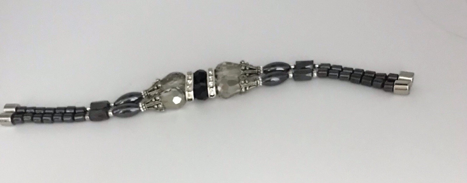 Magnetic Tear Drop Double Stranded Silver Champagne Accent Bracelet Magnet Clasp
