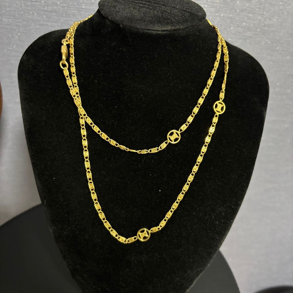 Celine Necklace Long Chain Triomphe Logo Gold Tone Vintage Jewelry Japan