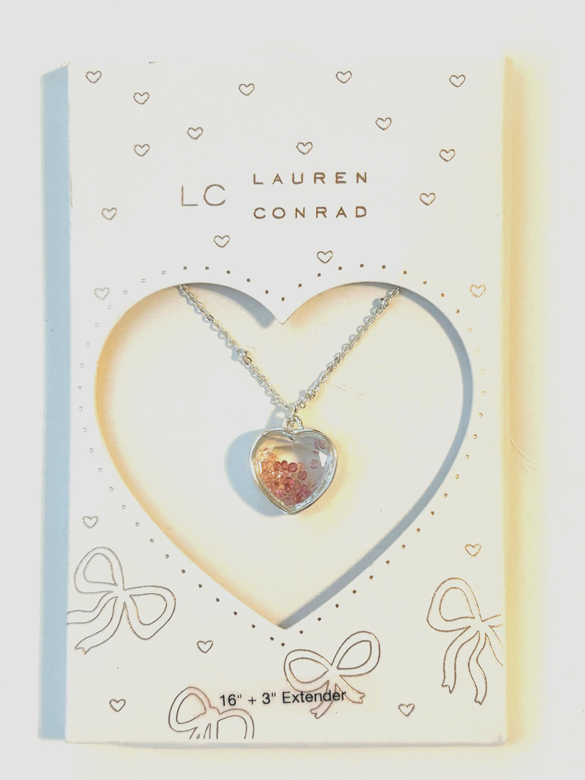 Heart-Shaped Pink Sequins Shaker Pendant Necklace, Silver Toned