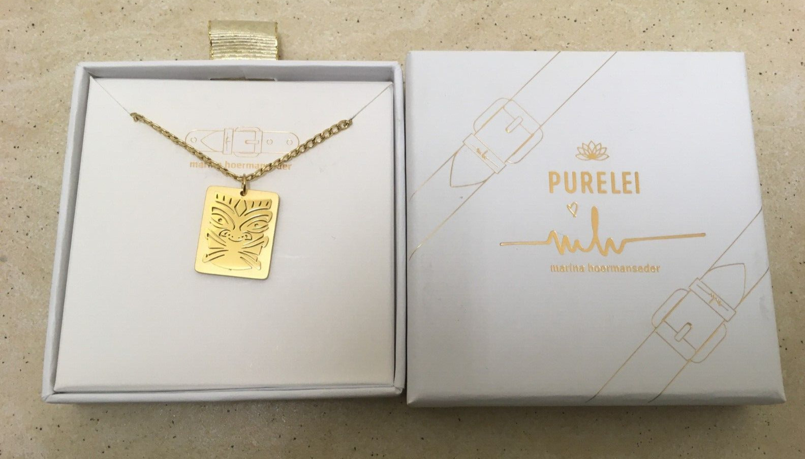 Purelei Mask Necklace Gold Plated 18K Adjustable 50-55cm Gift Box BNWT €39.90
