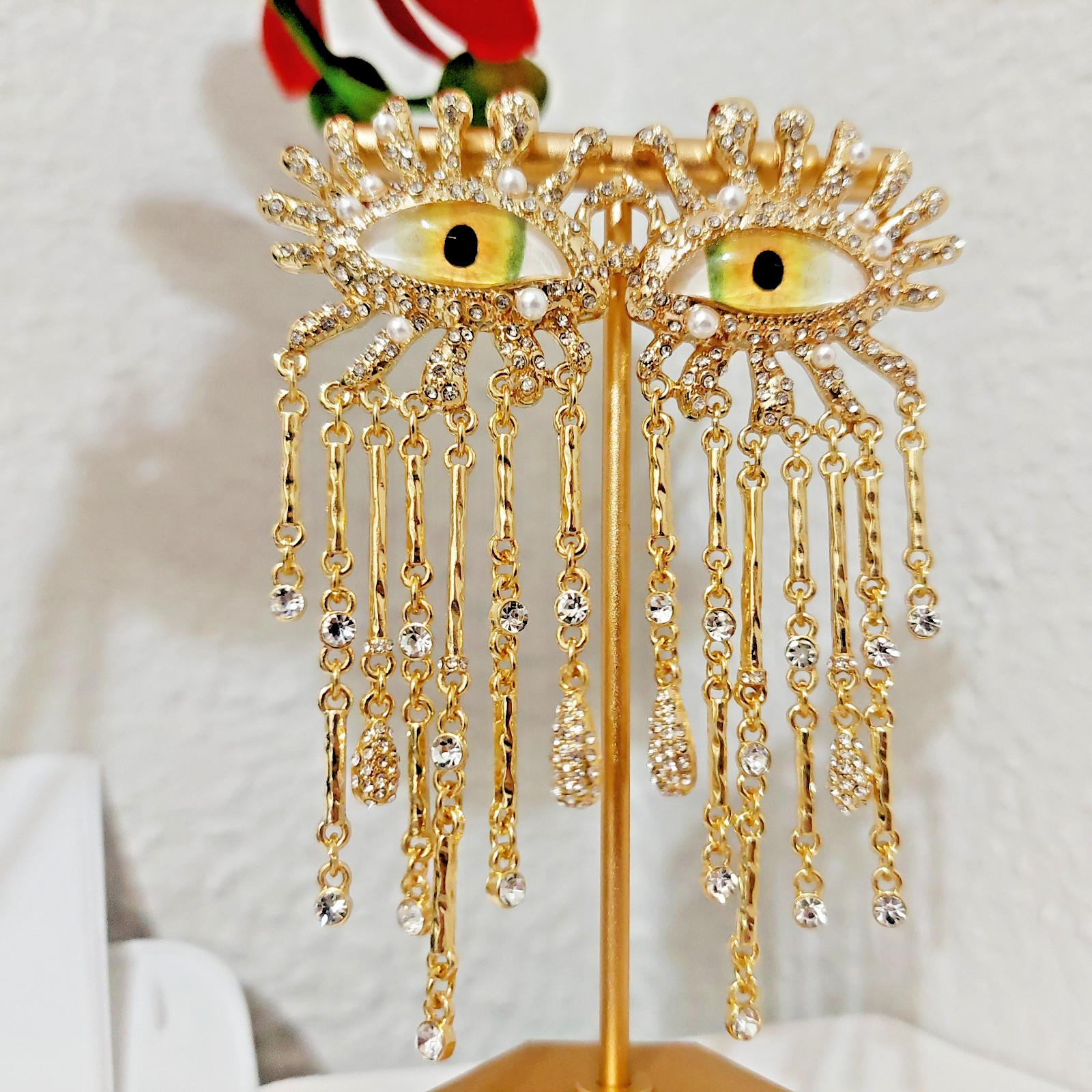 SCHIAPARELLI Evil Eye Eyes Crystal Dangle Statement Earrings – Pre owned / LZ499