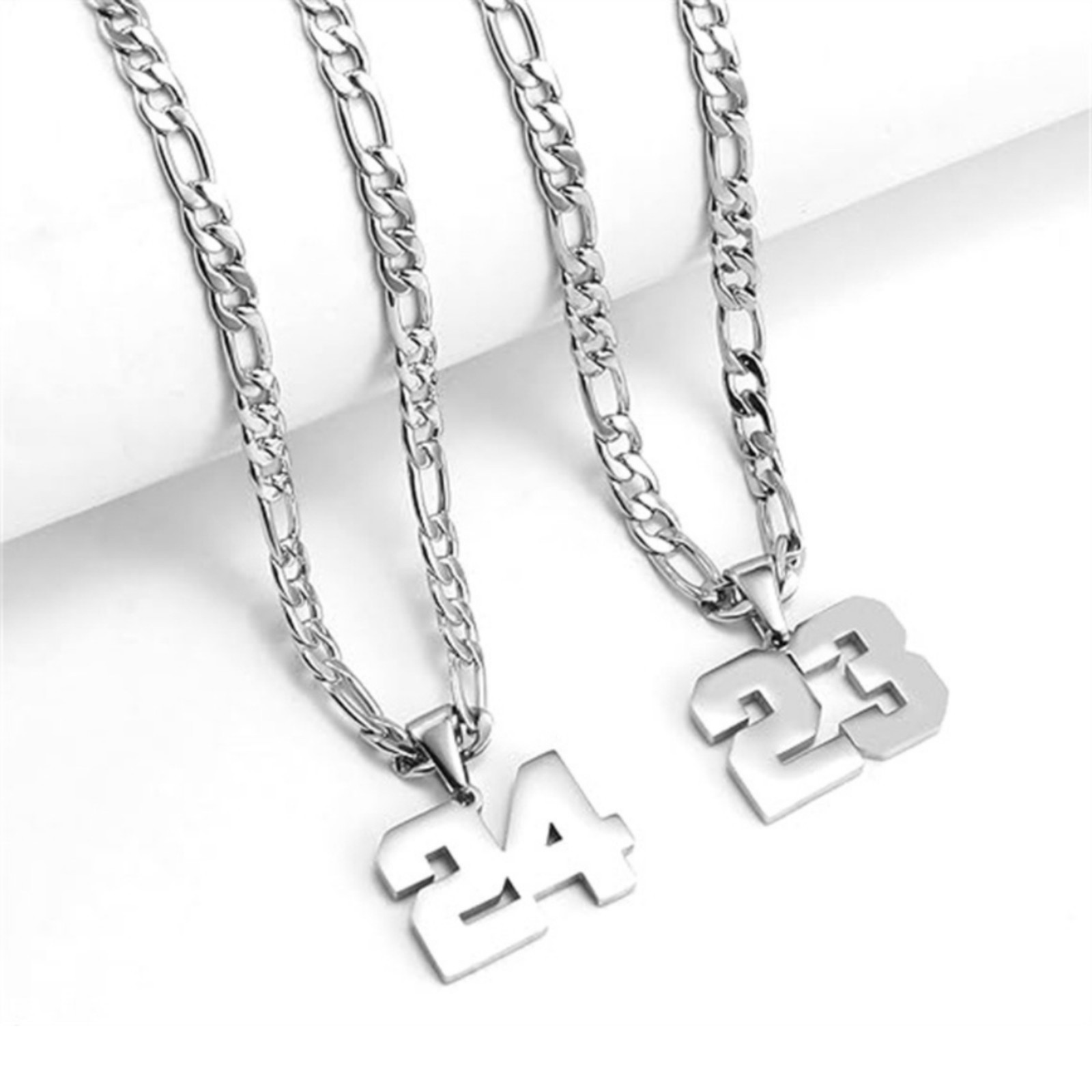 #00-#99 SPORTS silver NUMBER Pendant Charm / 24IN STAINLESS CHAIN NECKLACE