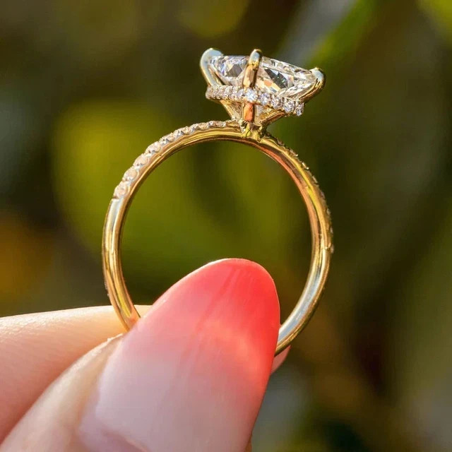 2.5 CT Radiant Cut White Lab Created Diamond Engagement Ring 14K Yellow Gold FN