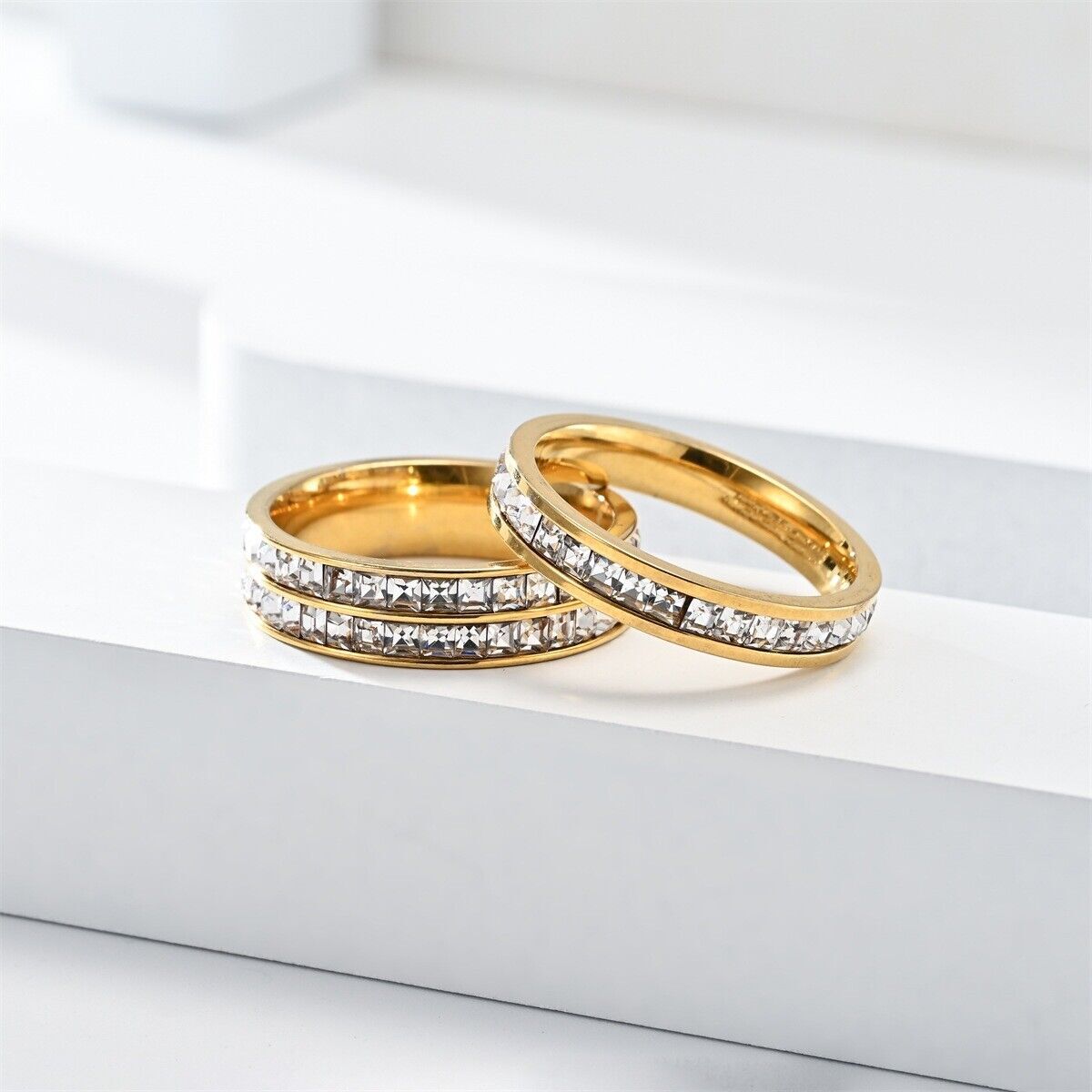 Men Women Stainless Steel CZ Ring Band Size 6-10 Engagement Wedding Gift