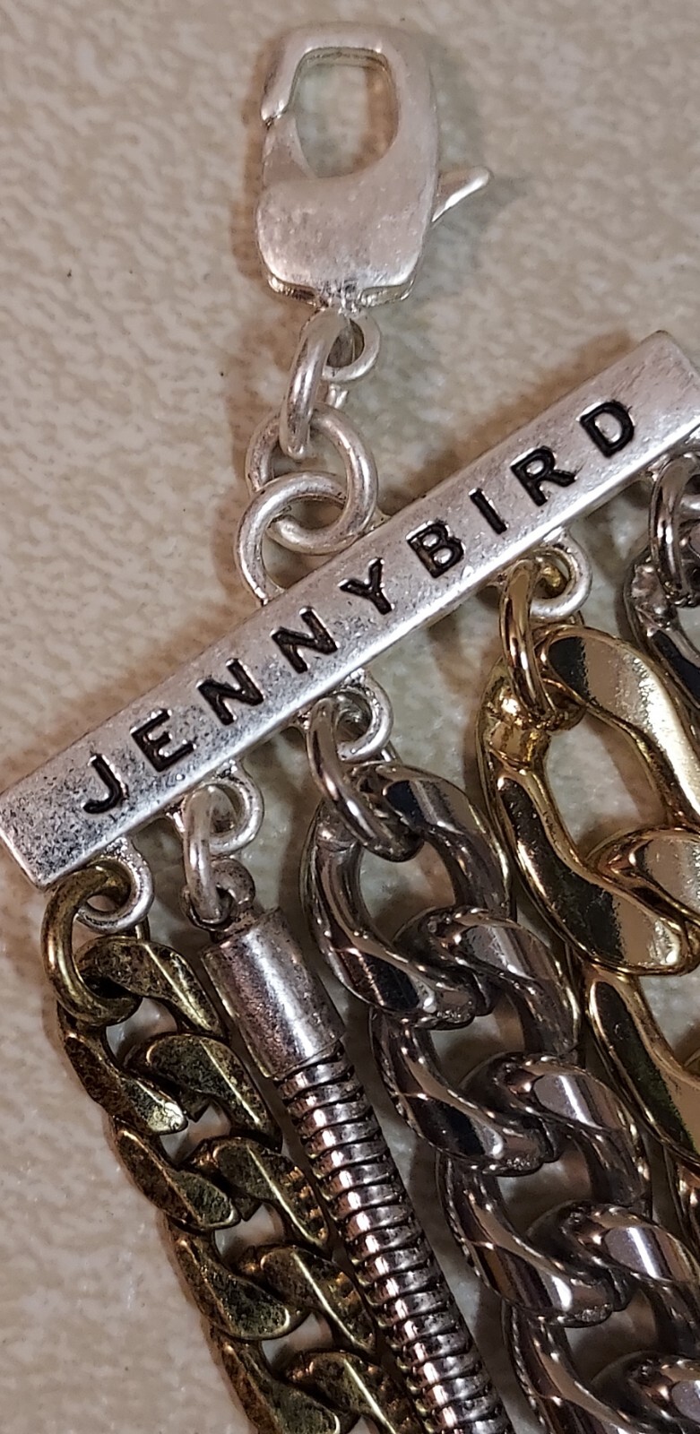 Signed Jenny Bird Multi Chain Bracelet Curb Link Snake Chain With Pouch