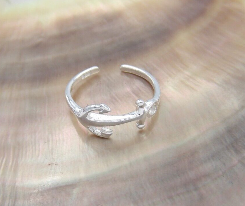 Handcrafted Solid.925 Sterling Silver Anchor Adjustable Toe Ring