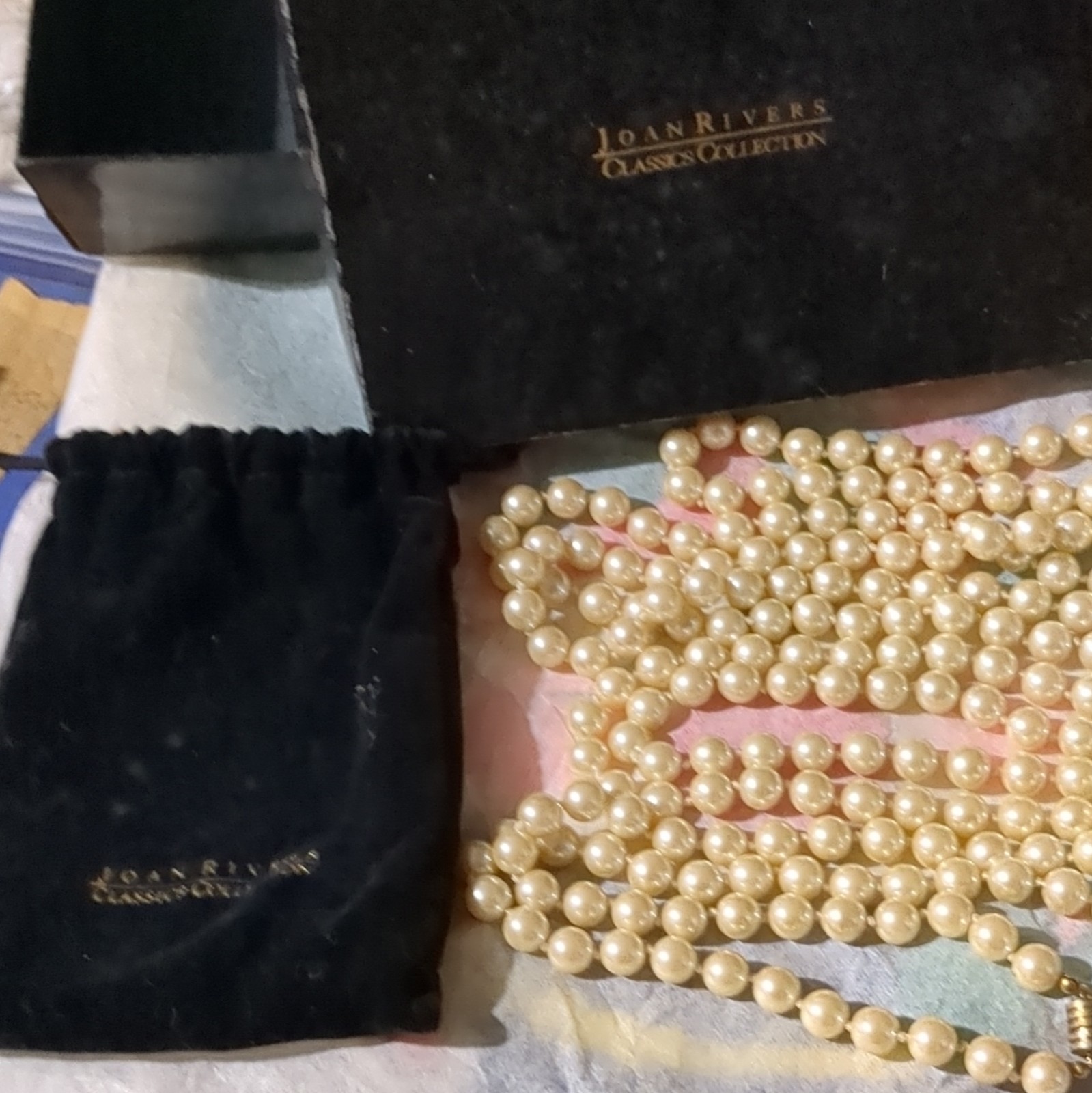 Joan Rivers Faux Pearl Cream Beaded Strand Necklace Crystal Screw w/ Box